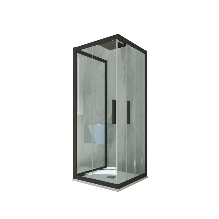 Dreiseitige Duschkabine in PVC H 200 Klarglas Matt-Schwarz Profil mod. Kolors Trio main product photo