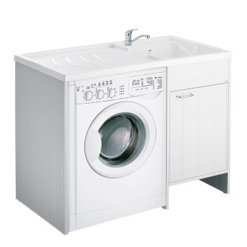 Waschmaschinenabdeckschrank mit umkehrbarem Waschbecken aus PVC Weiss 110x64,5 cm mod. Irene