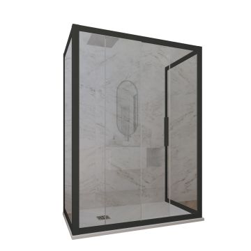 Dreiseitige Duschkabine in PVC H 200 Klarglas Matt-Schwarz Profil mod. Deco Trio